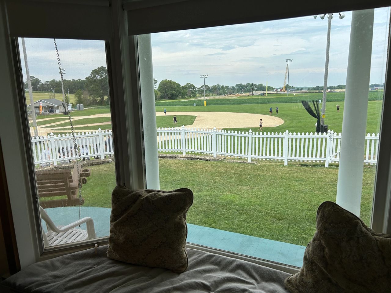 From inside the Kinsella house from the movie Field of Dreams, you get to see that same view of the field featured in the film. From inside the Kinsella house from the movie Field of Dreams, you get to see that same view of the field featured in the film.