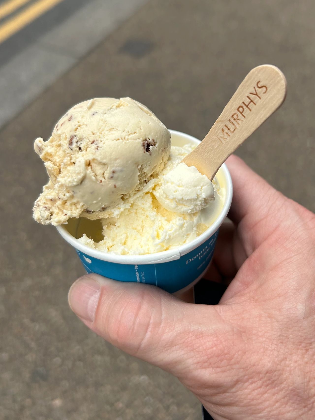 Two scoops of Murphy's Ice Cream, featuring their two most popular flavors. For those that cannot decide, try a scoop of the Dingle Sea Salt ice cream and Irish Brown Bread ice cream.