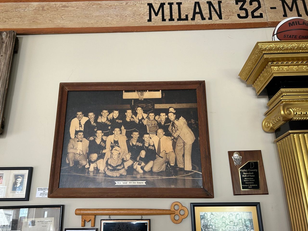 The team photo of the Milan High School state champs in Indiana 1954, the real life inspiration for the Hickory Huskers in the 1986 movie Hoosiers.