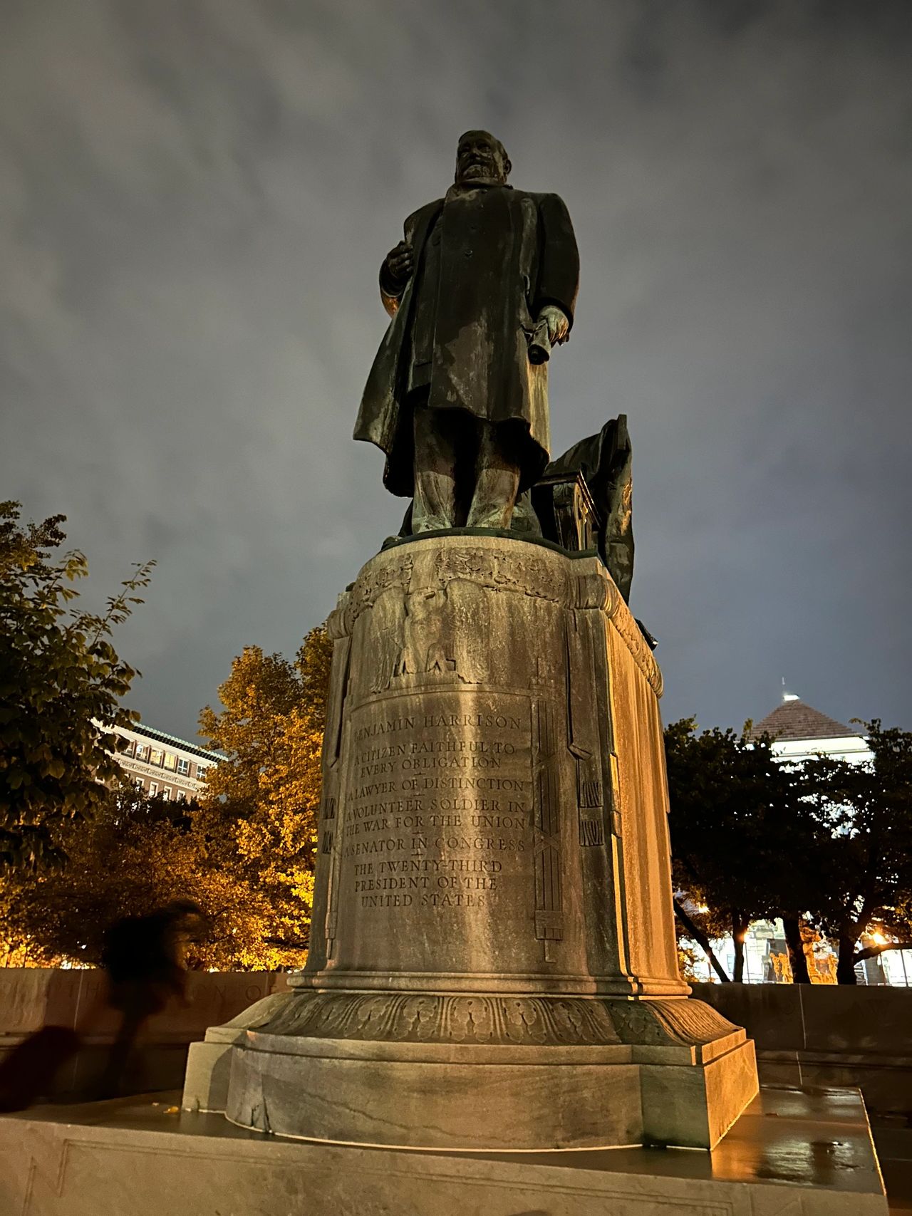 The curse of the Harrisons is explained in detail. This is a statue of former President Benjamin Harrison. Both Benjamin and his grandfather, former president William Henry Harrison died of pneumonia. W. H. Harrison died in office after serving only 30 days.