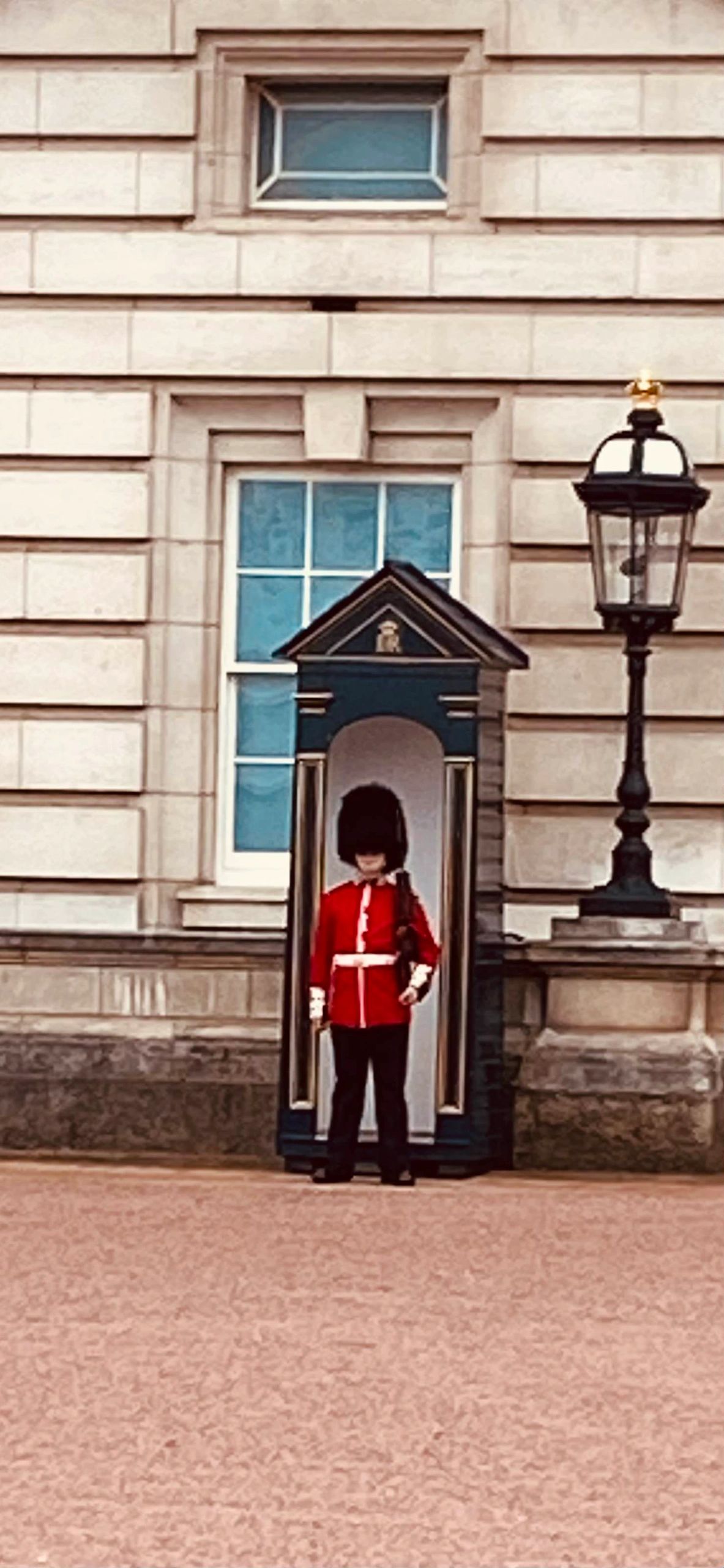 Guards on duty at Buckingham Palace.