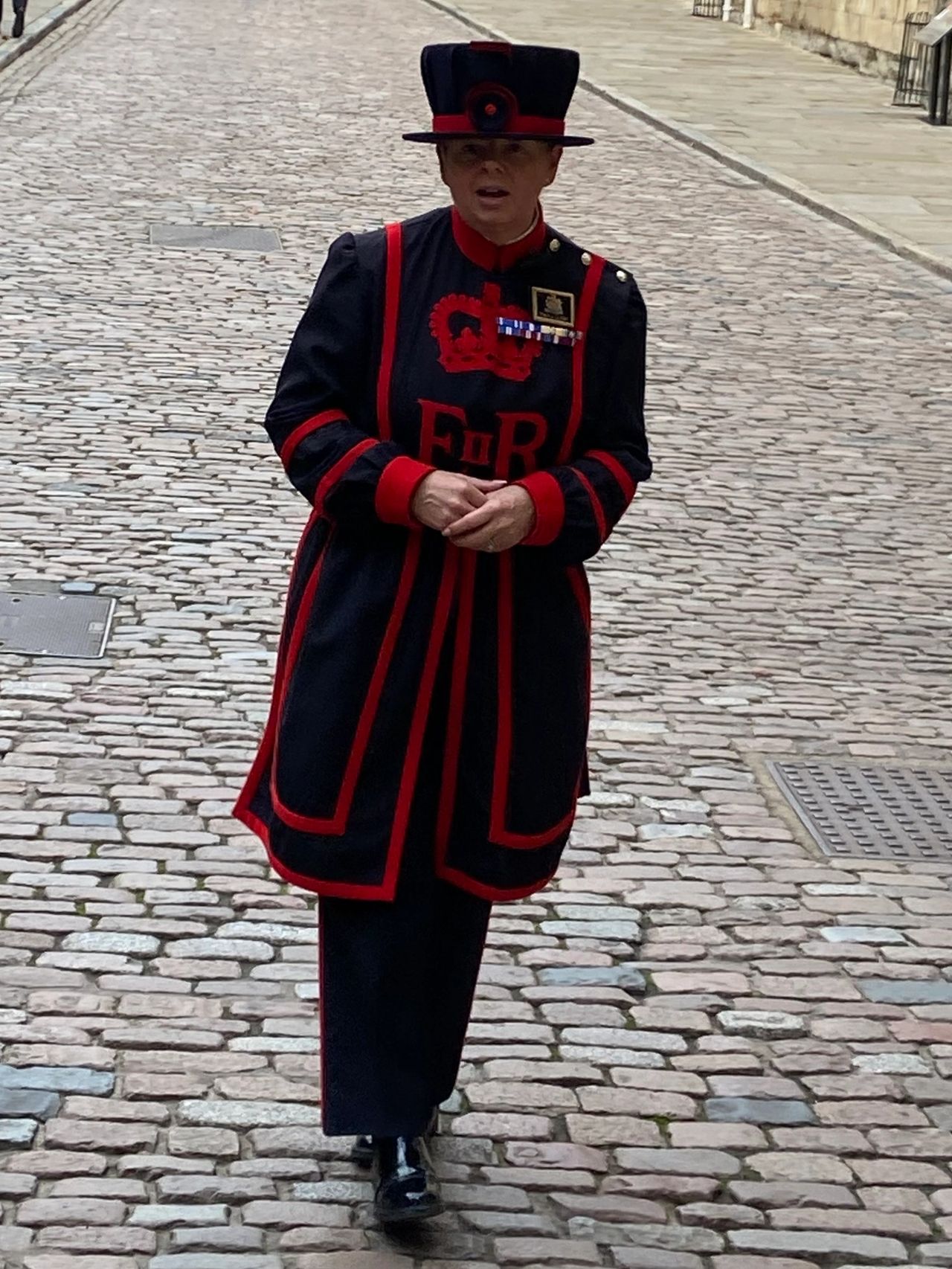 Moira Cameron, the second female Beefeater at the Tower of London was our host for the Ceremony of the Keys. This is the photo from our previous visit, as photography, videos and recordings of the ceremony are strictly prohibited. Moira Cameron, the second female Beefeater at the Tower of London was our host for the Ceremony of the Keys. This is the photo from our previous visit, as photography, videos and recordings of the ceremony are strictly prohibited.
