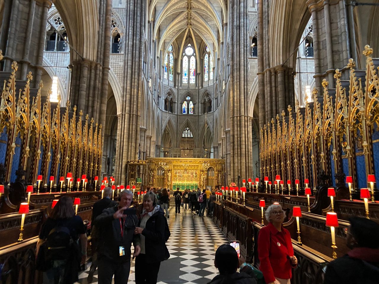 Walking through Westminster Abbey seemed familiar, because of all the times we’d seen it on TV over the years. This iconic view shows off the Quire section of The Abbey, with the worship stalls on either side. You can also see the iconic fan ceiling above.