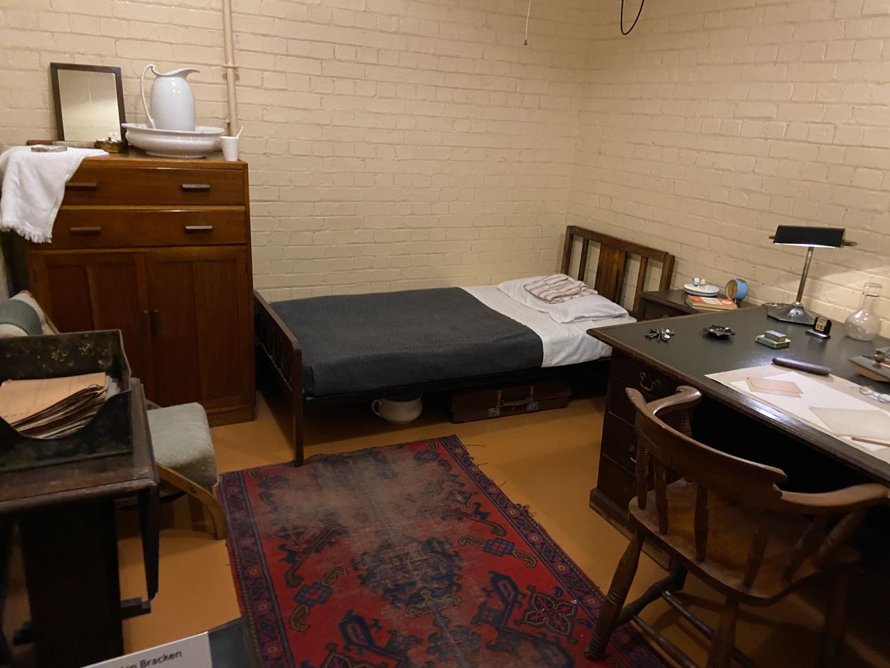 Winston Churchill's bedroom on display at the Churchill War Rooms, underground in London. This is where he would often be during bombing raids by German aircraft.