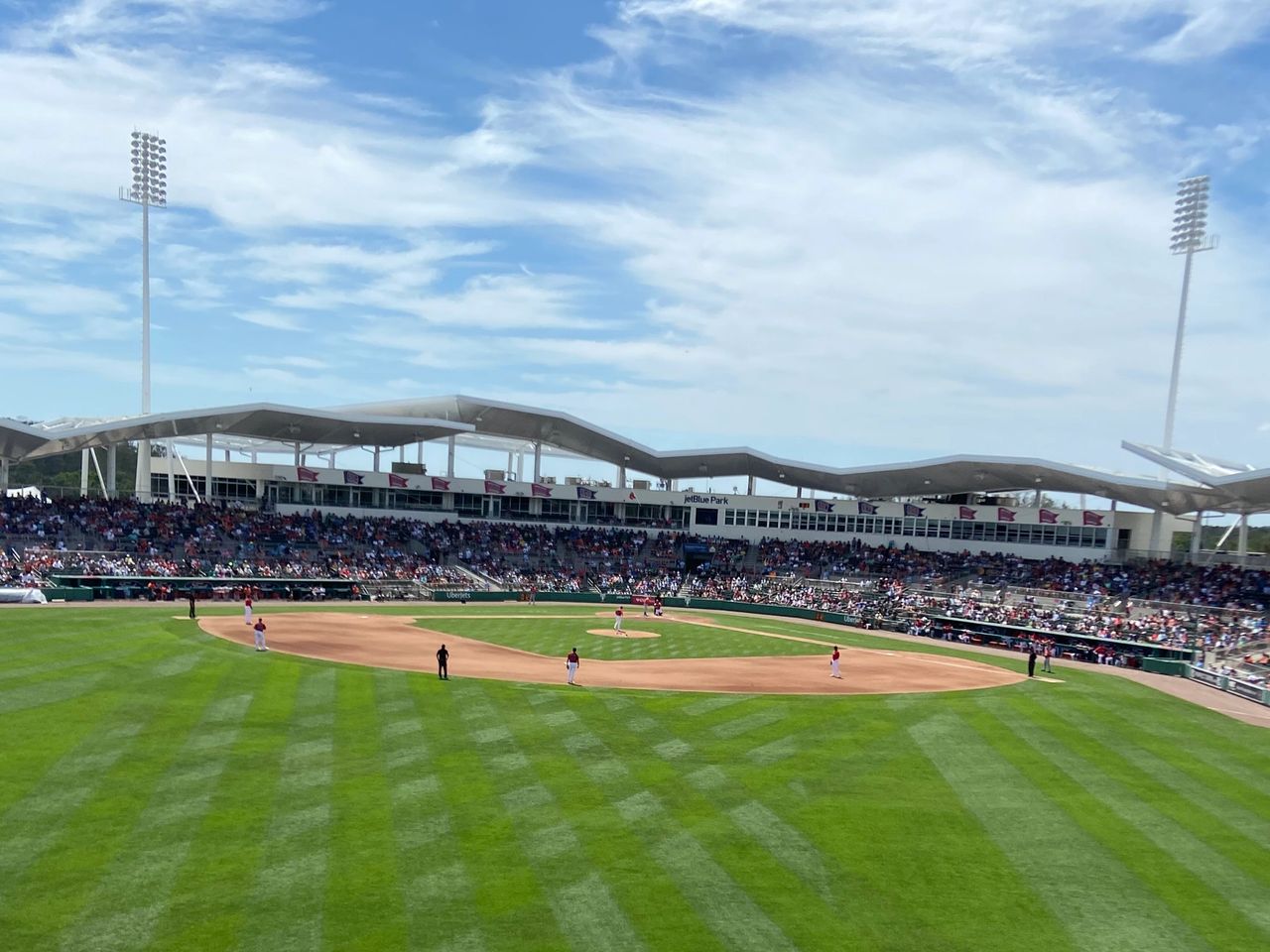 A unique feature of Jet Blue Field is the seats available inside the left field wall, known as the Green Monster. It provides an up close and unique view of the Boston Red Sox in action. 