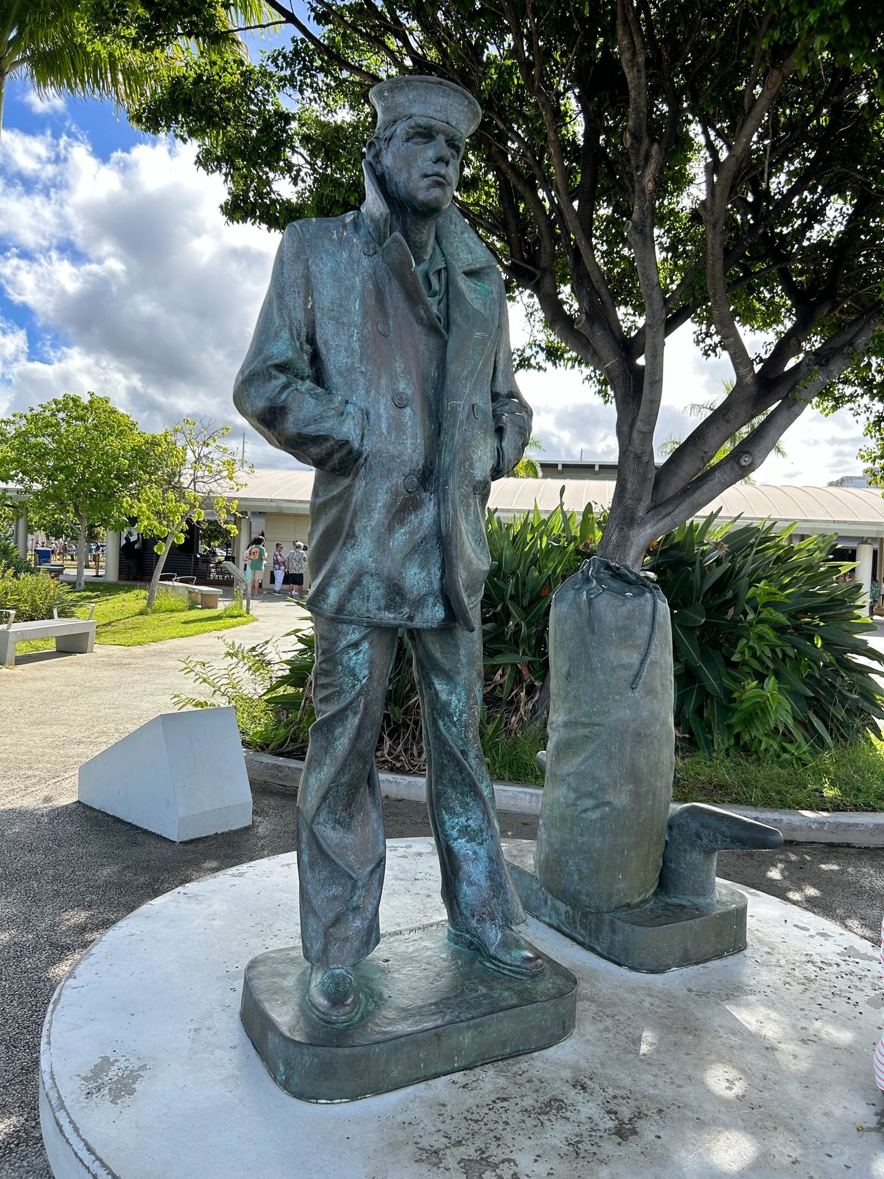 Along the pathway at Pearl Harbor is The Lone Sailor. The statue is dedicated to all that have served in the US Navy.