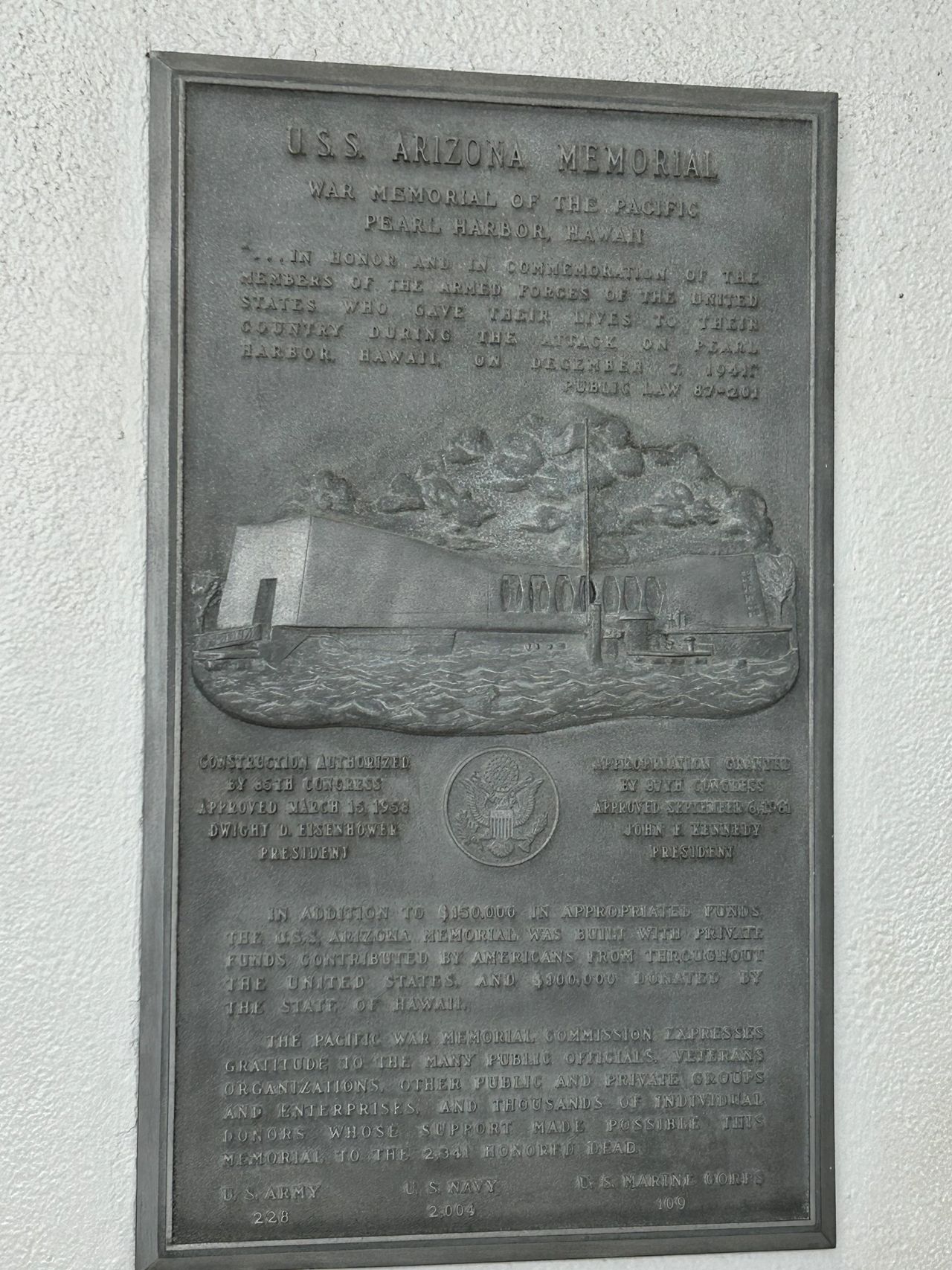 One of the plaques onboard of the USS Arizona Memorial in Pearl Harbor, Hawaii.