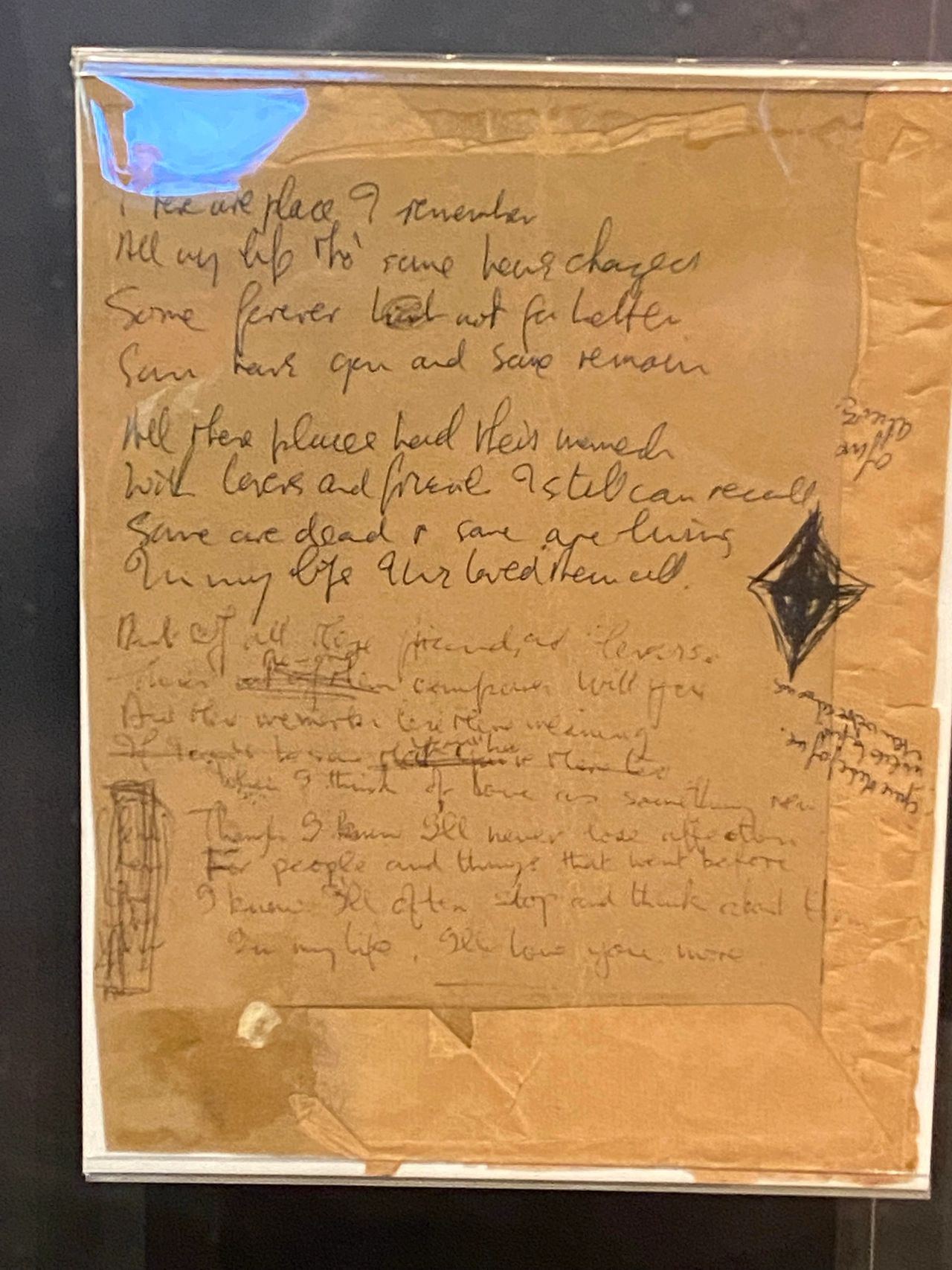 The lyrics to the Beatles classic In My Life handwritten by John Lennon is on display at the Rock and Roll Hall of Fame in Cleveland. 