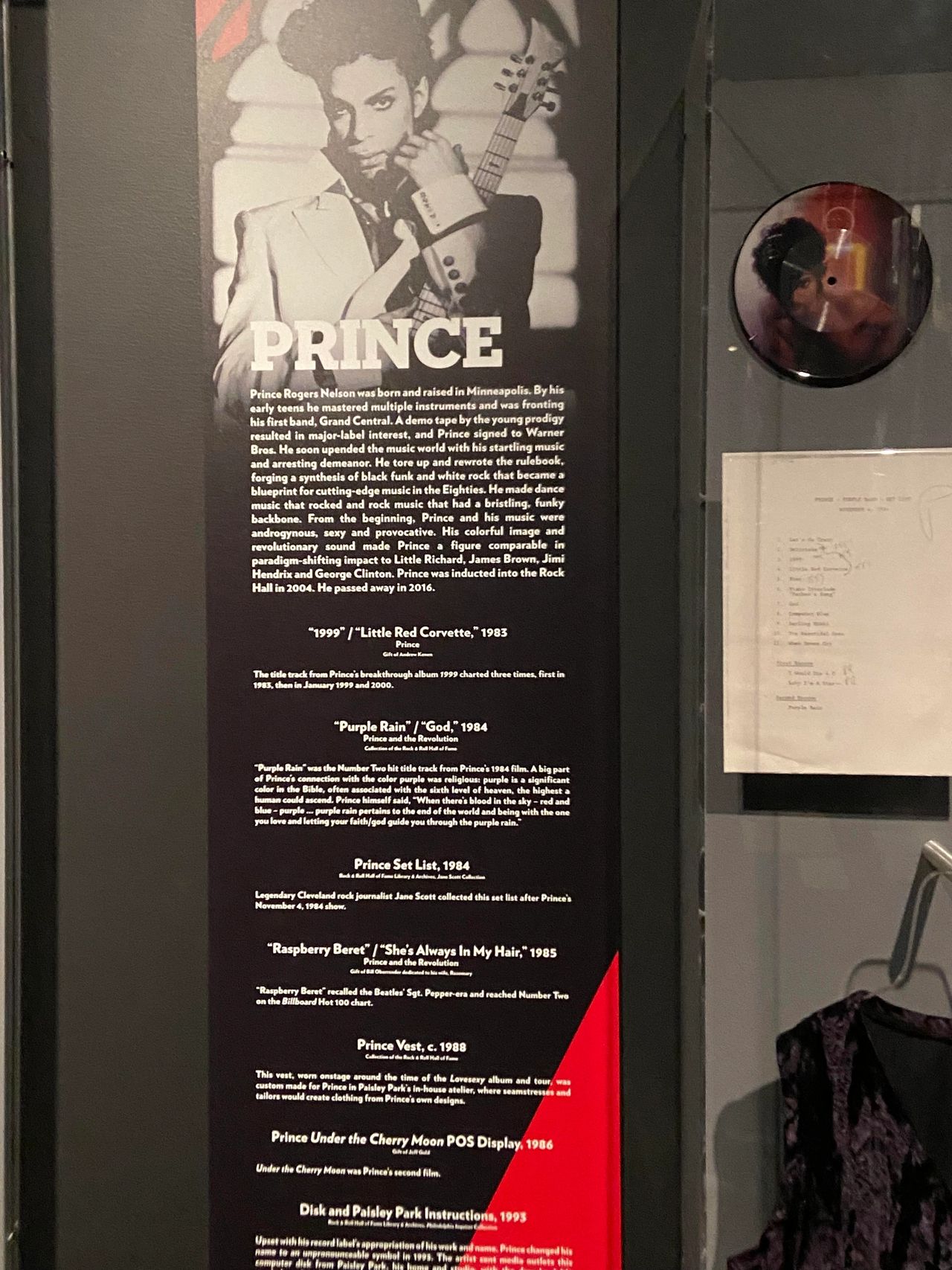 Guitars, concert worn clothing and the music of Prince are on display at the Rock and Roll Hall in Cleveland.