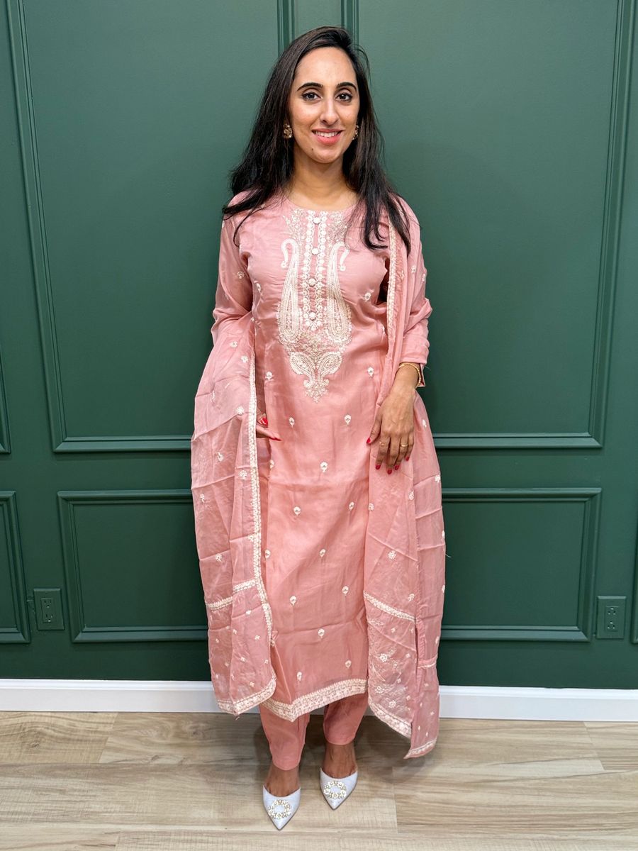 Pink Unstitched Salwar Suit