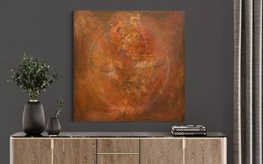 Abstract called "Unknown Planet" Gold and brown art. 