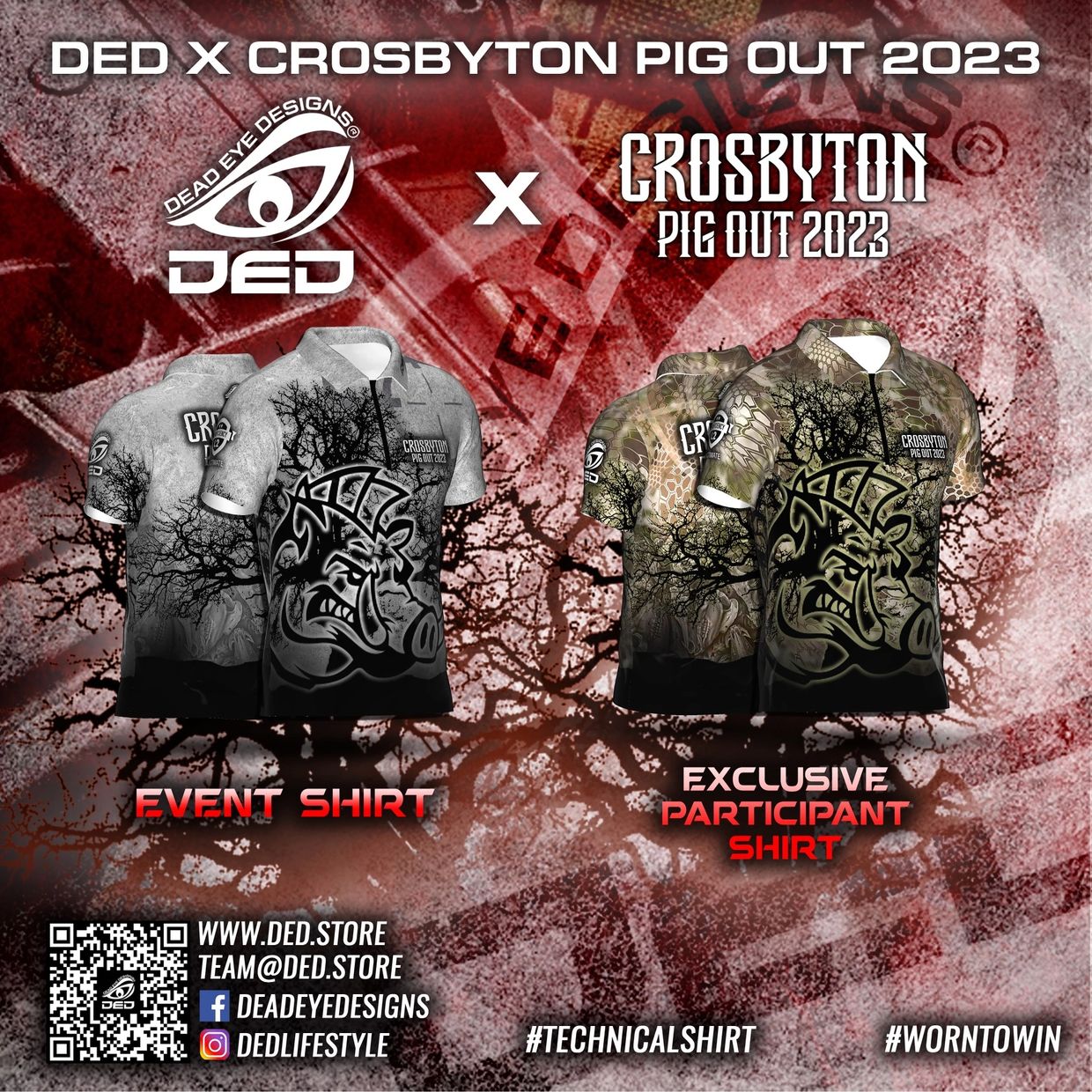 DED x Crosbyton Pig Out 2023 event and participant shirts.