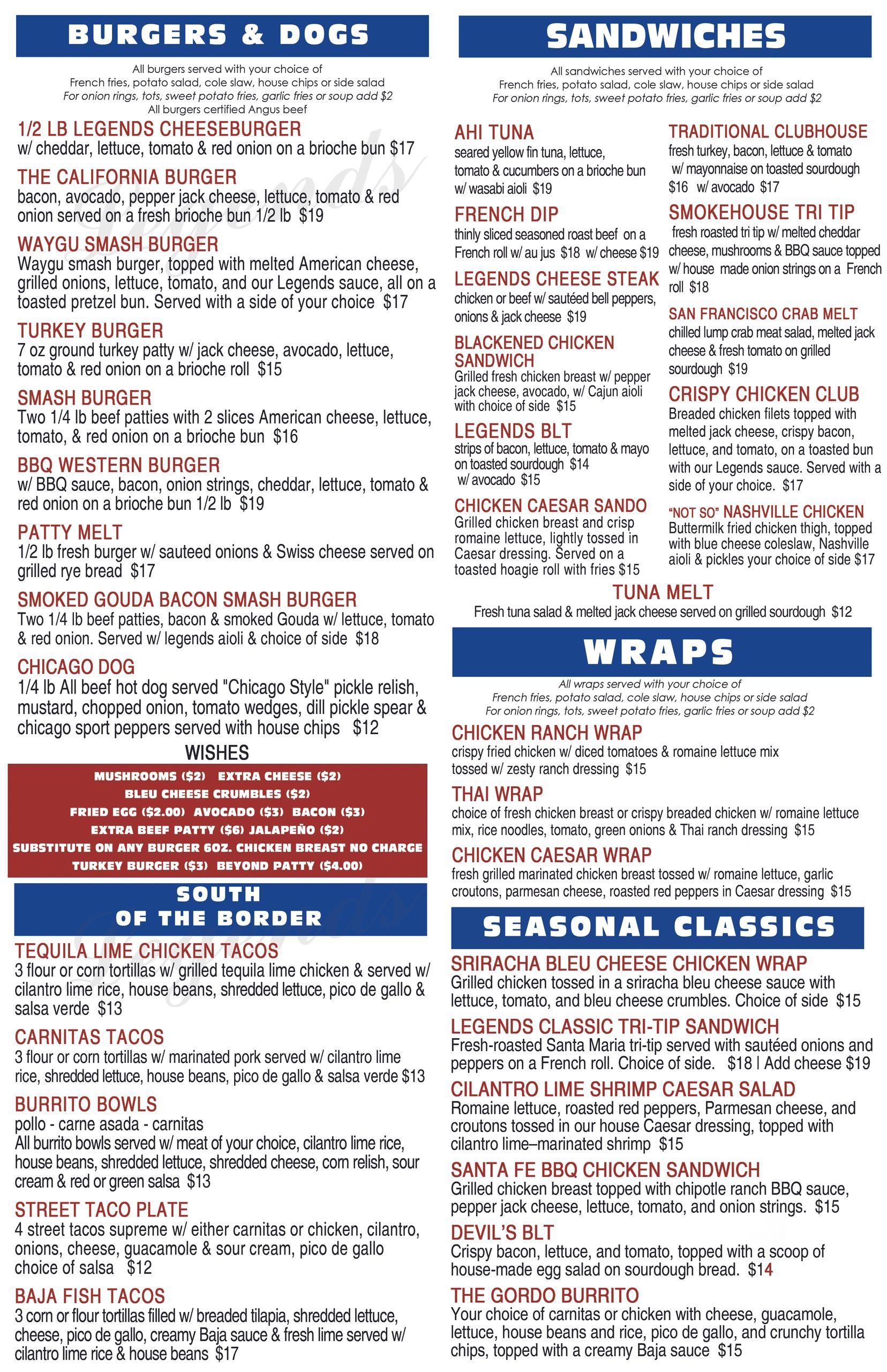 Legends Grill Menu Diablo Creek Golf Course Concord Ca