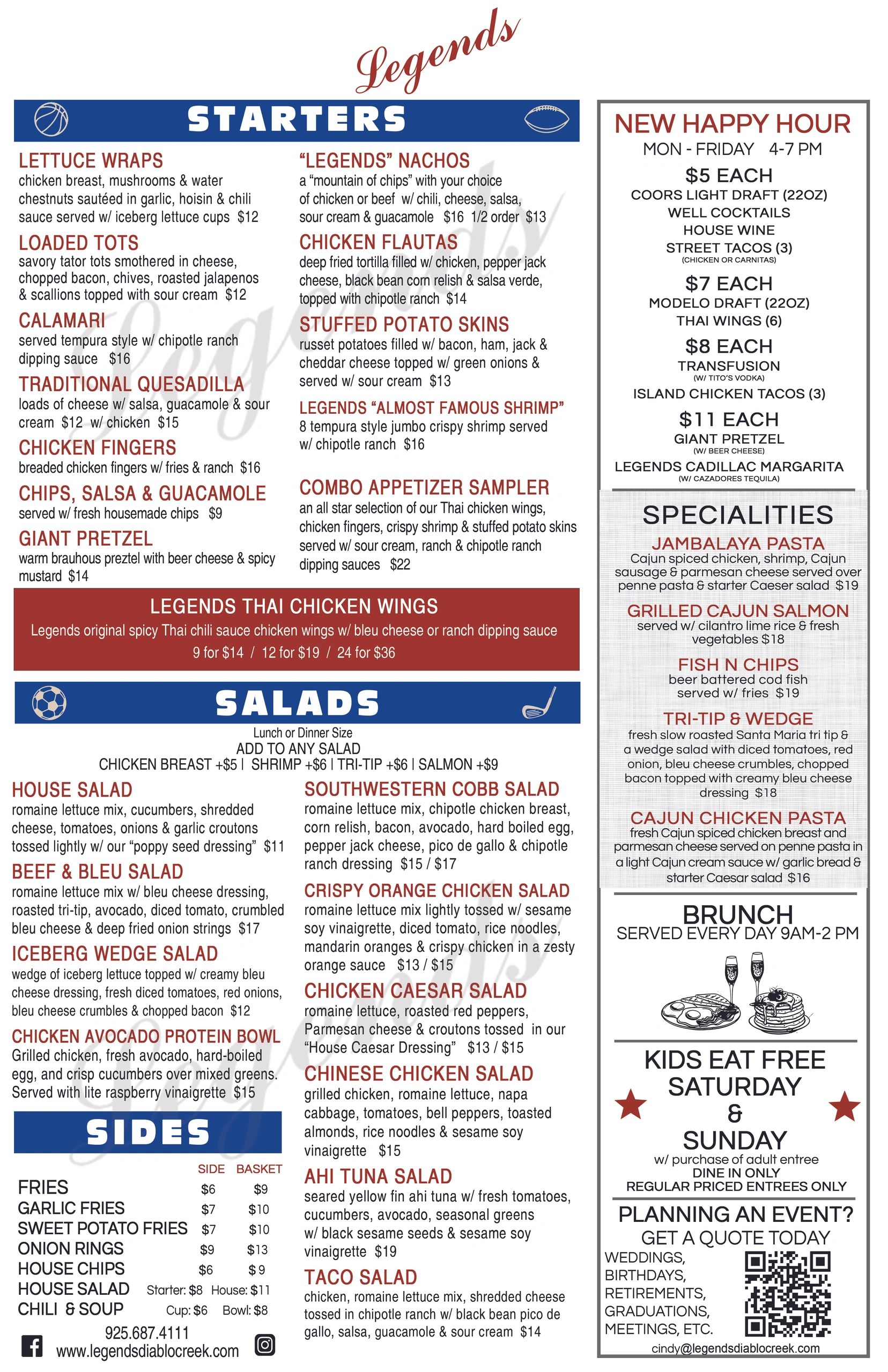Legends Grill Menu Diablo Creek Golf Course Concord Ca