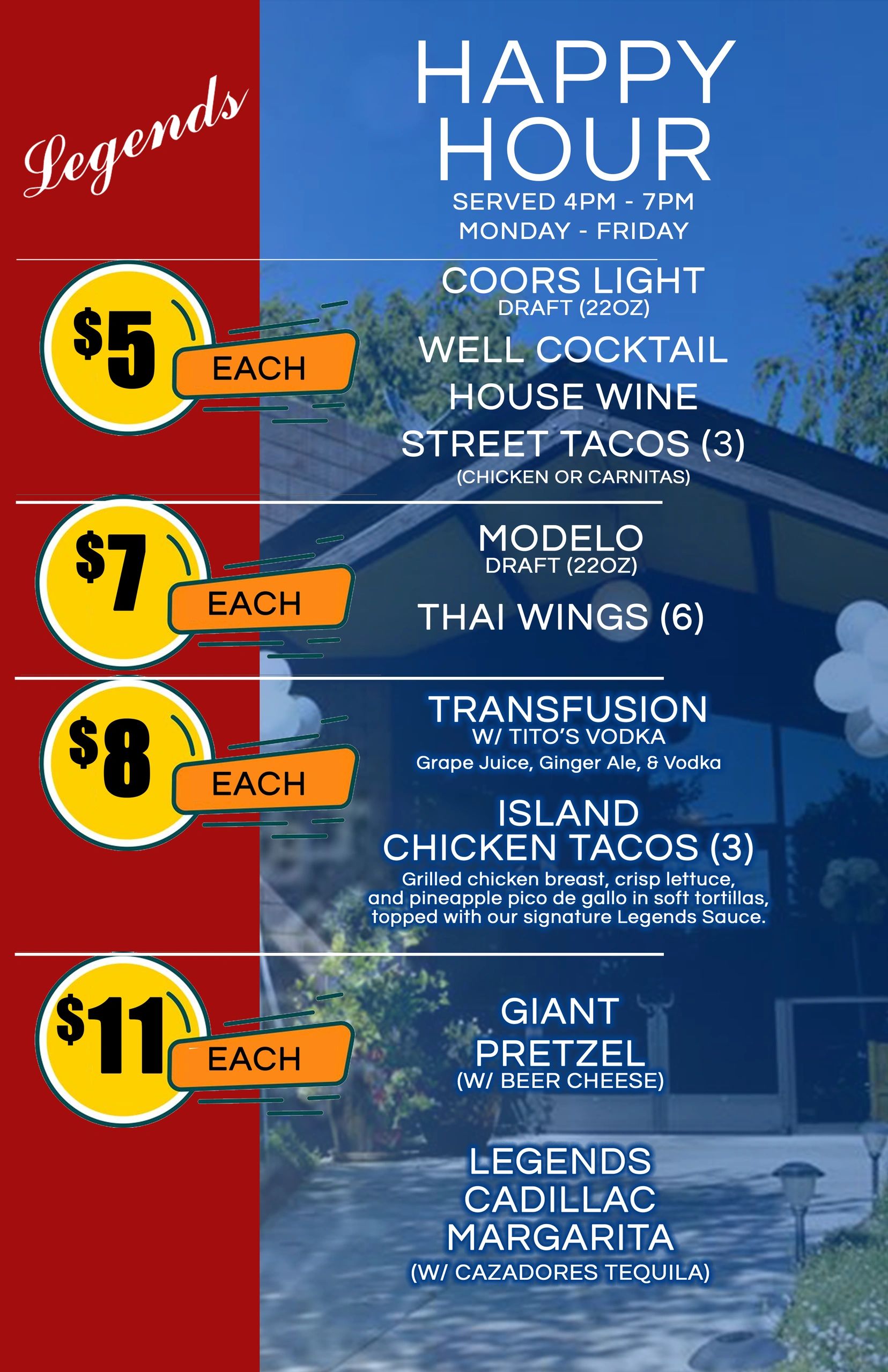 Legends Happy Hour Menu Diablo Creek Golf Course