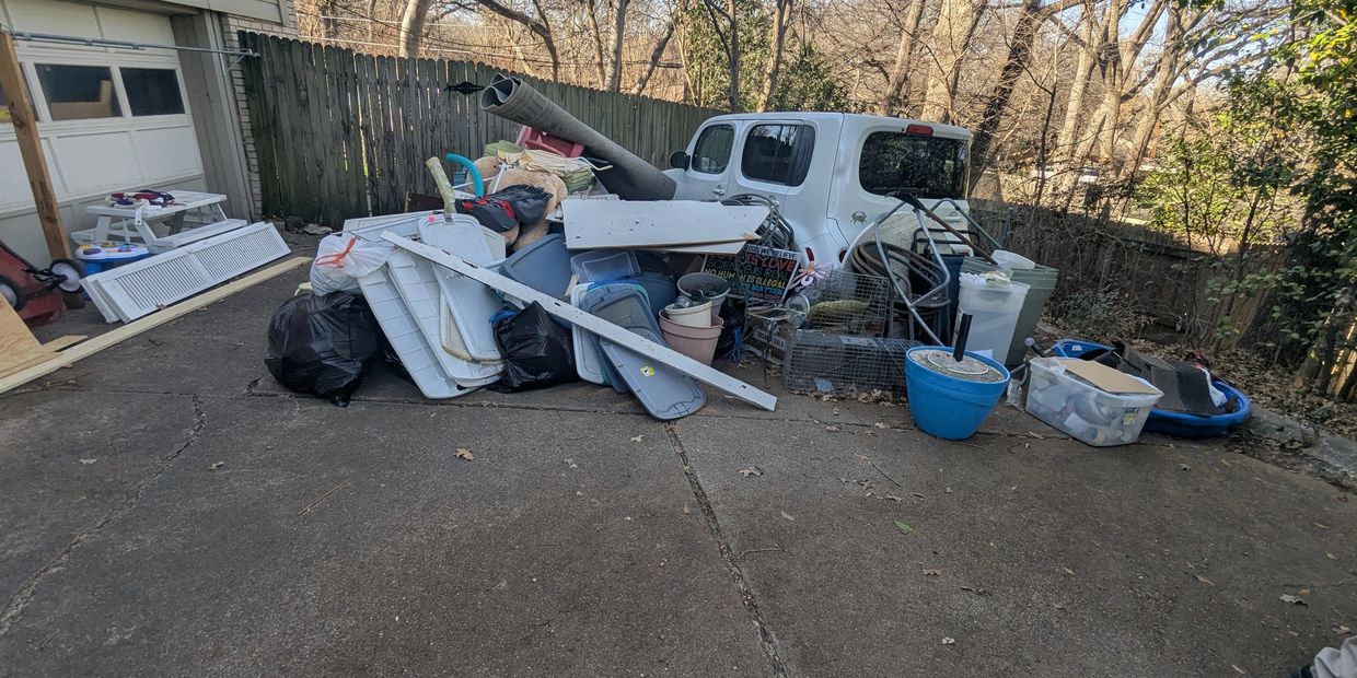 Pile of junk in Arlington Texas removed by Herrera Hauling Junk removal 