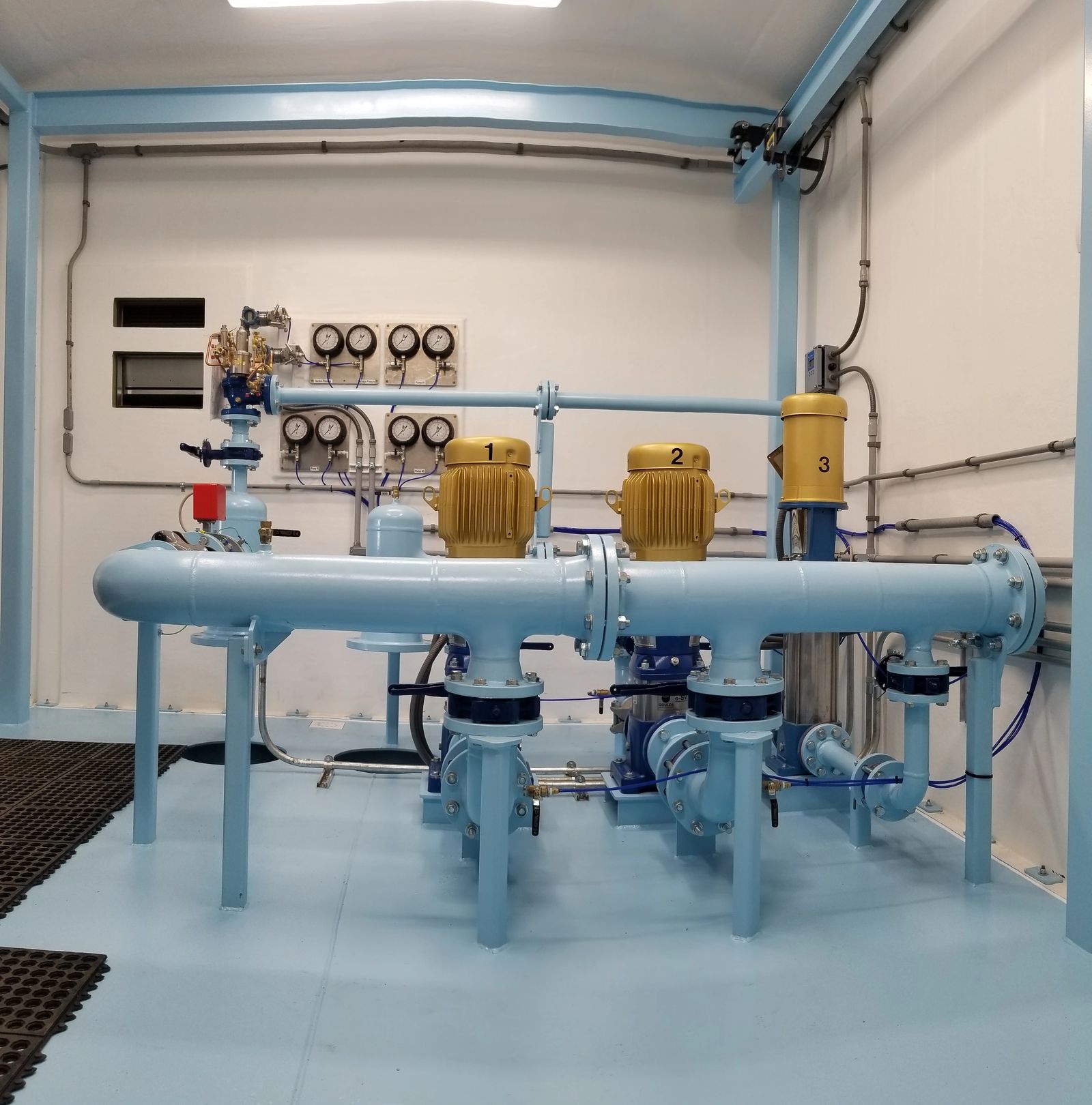 Interior of above grade water booster components