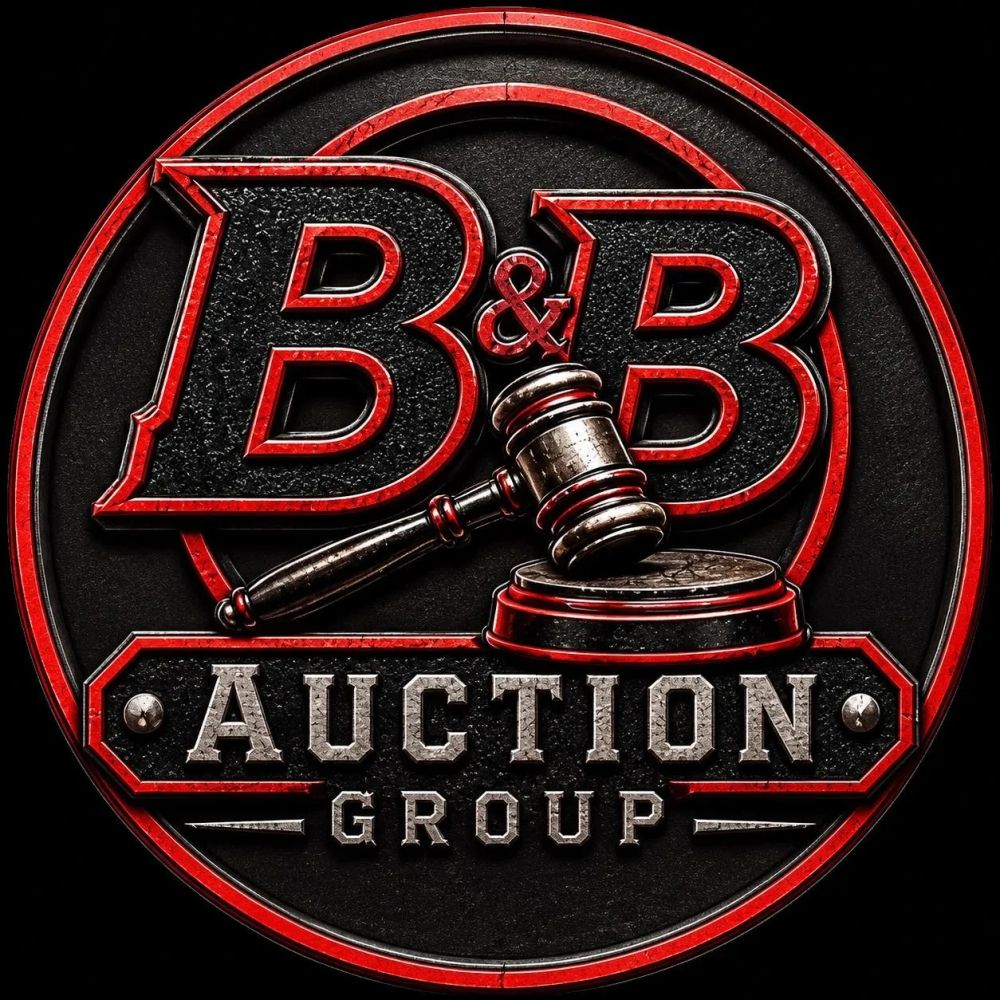 Logo for B&B Auction Group with gavel.