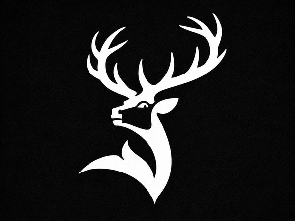 Stylized white deer head with large antlers on black background.