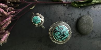 Two rings in silver and semi precious stones by Beth DuBois