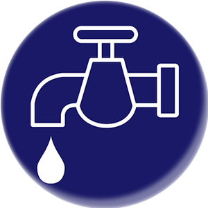 faucet icon over navy background