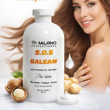 Milano Professional S.O.S Balsam hair treatment with macadamia and collagen.