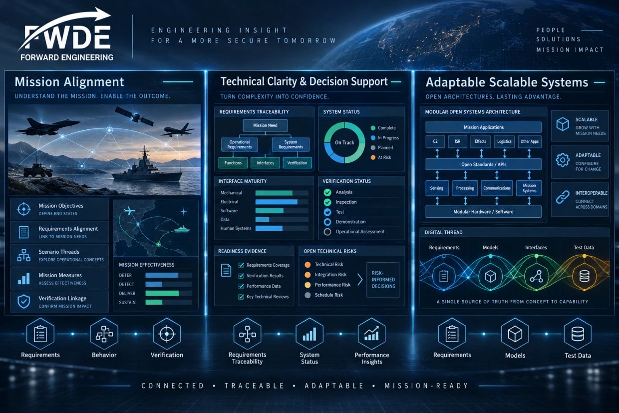 Overview of Forward Engineering's mission alignment, technical clarity, and adaptable scalable systems.