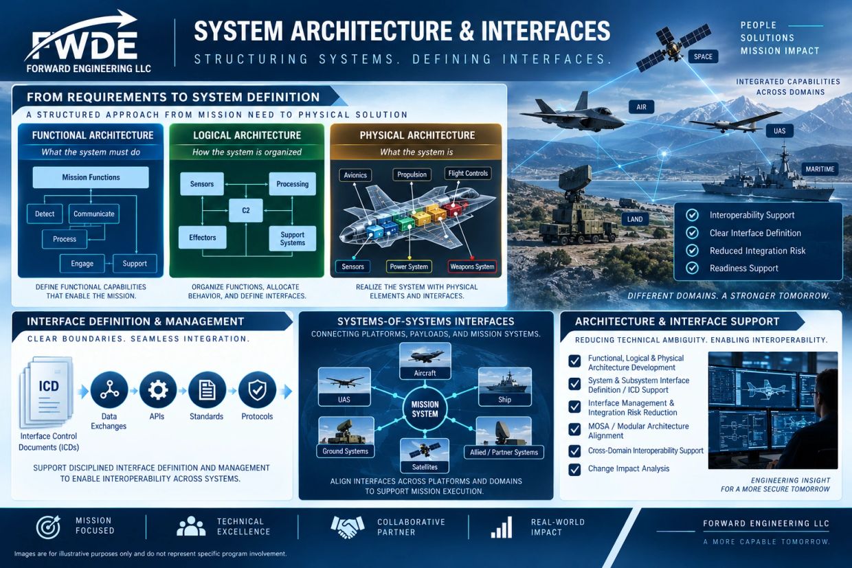 System architecture and interfaces overview by Forward Engineering LLC.