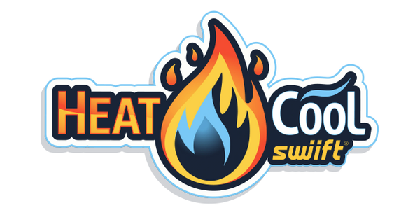 Logo with fire symbol and text 'Heat Cool swift' representing temperature control.