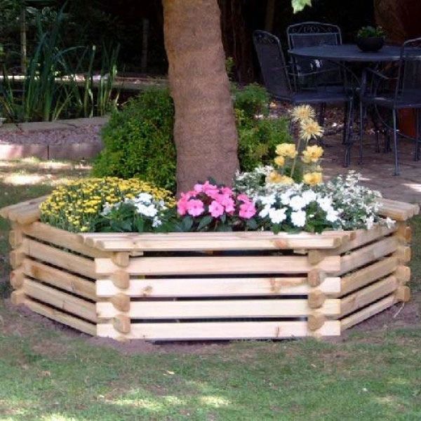 Large Wooden Raised Tree Seat Planter By Norlog