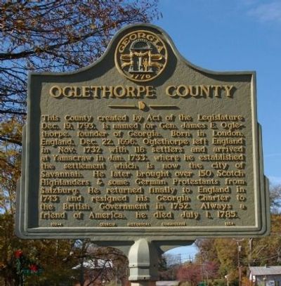 Oglethorpe County marker in Lexington, Georgia