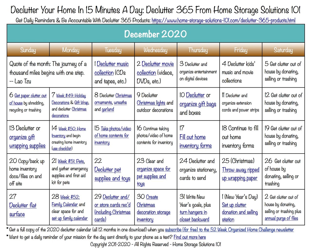 NOVEMBER Decluttering Calendar
