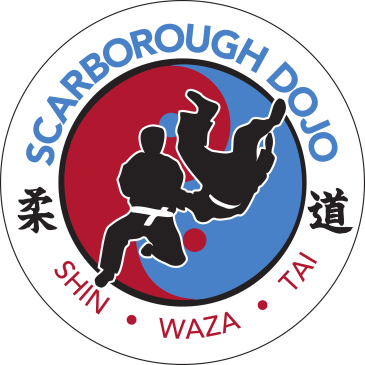 Scarborough Dojo logo with martial artists and yin-yang symbol.