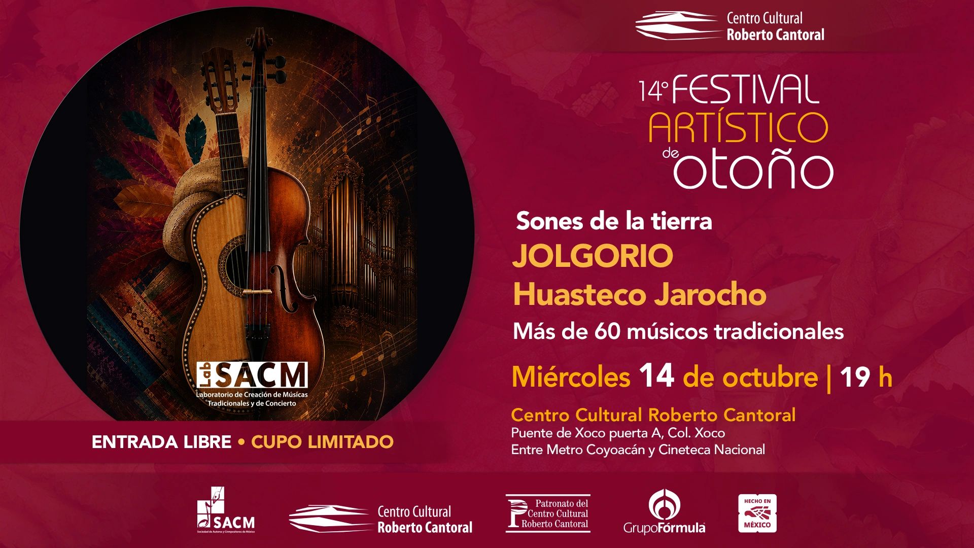 Cartel del 14° Festival Artístico de Otoño en el Centro Cultural Roberto Cantoral.