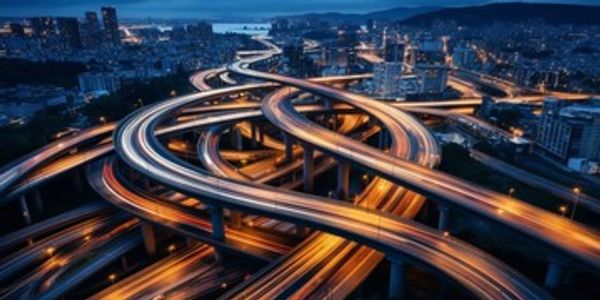 a timelapse aerial photo of many highway ramps crossing over one another