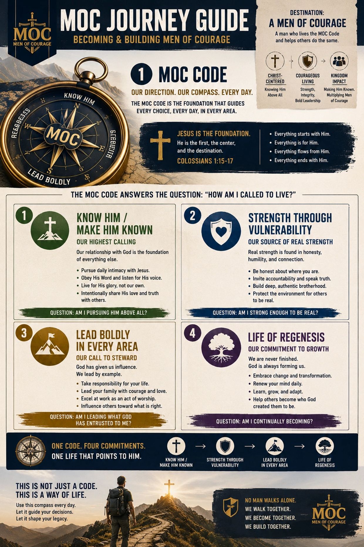 MOC Journey Guide for becoming and building men of courage with four commitments.