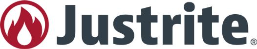 Justrite logo featuring a red flame symbol and bold text.
