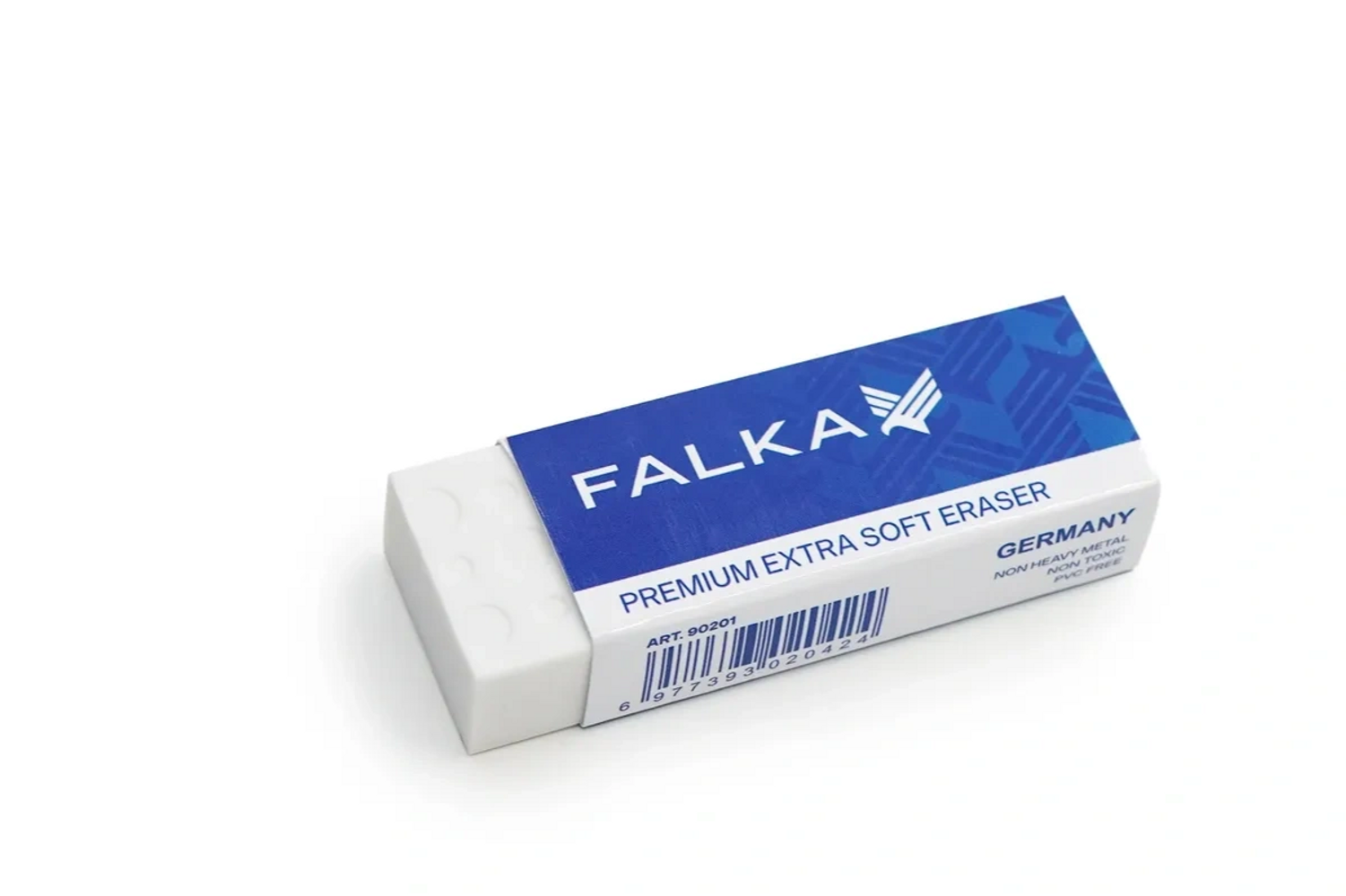 A Falkar branded premium extra soft eraser on a white background.