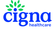 Cigna logo with green leaf design and blue text.