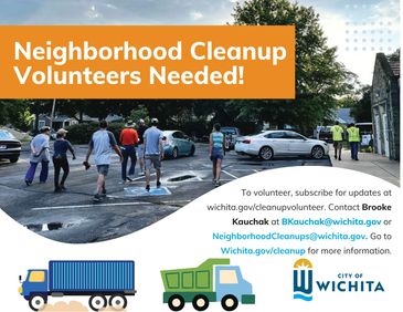 Flyer requesting neighborhood cleanup volunteers in Wichita.