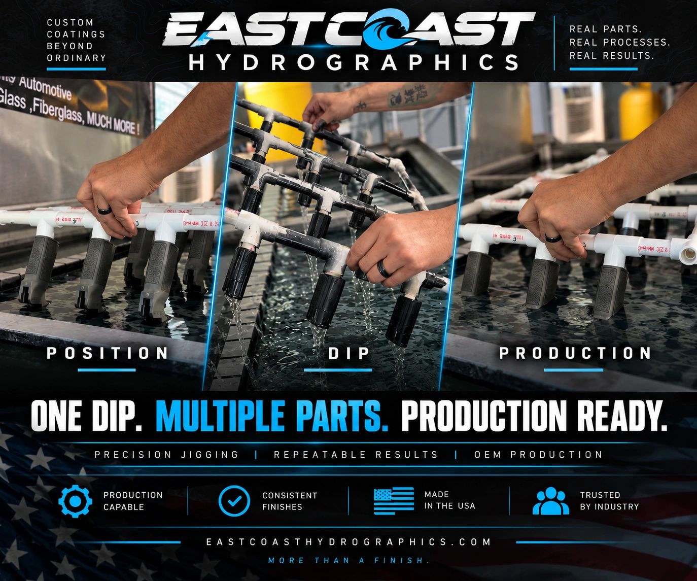 East Coast Hydrographics showcases a one-dip, multiple parts hydrographics process.