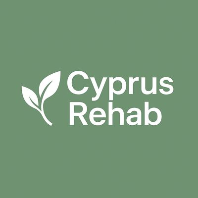 Logo for Cyprus Rehab with a leaf icon on a green background.