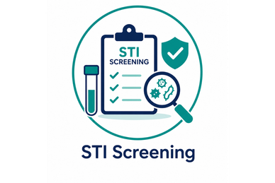 STI screening concept with clipboard and test tube.