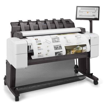 Large format printer producing architectural plans with a touchscreen interface.