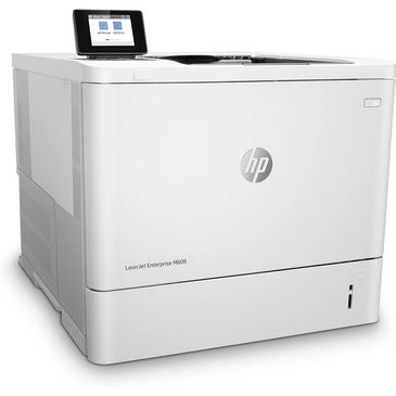 HP LaserJet Enterprise M608 printer with touchscreen display.