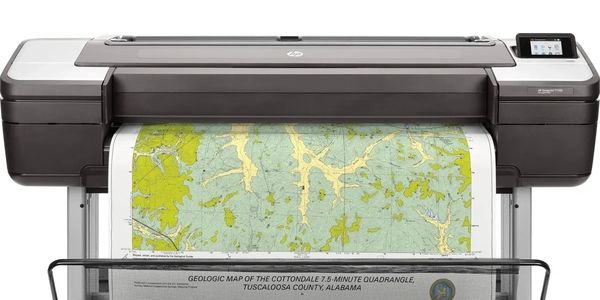 Wide-format printer printing a detailed geologic map.