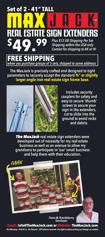 MaxJack real estate sign extenders set of 2 for $49.99 with free shipping on bulk orders.