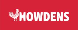 Howdens logo with a rooster on red background.