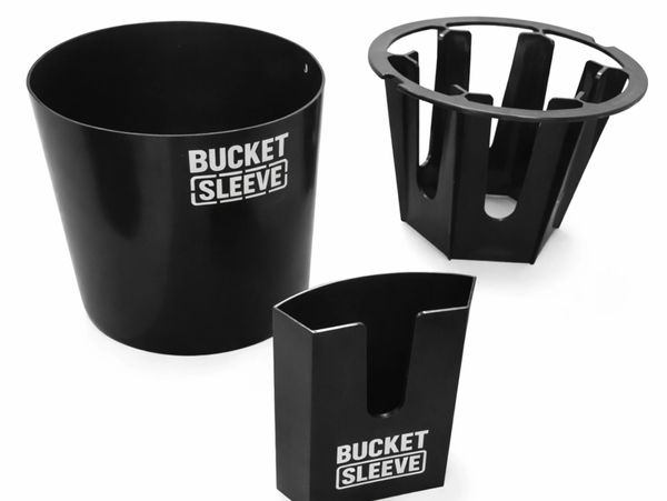 Bucket Sleeve concrete bucket tool organiser with removable plastic sleeve insert on a white background