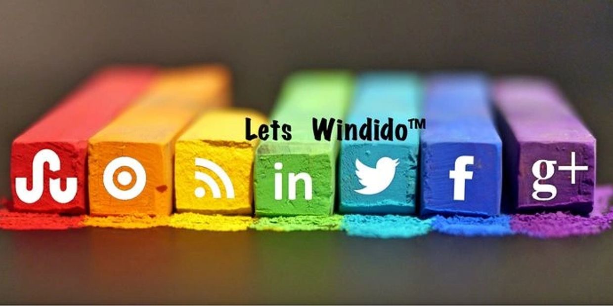Colorful chalk blocks with social media icons and 'Lets Windido™' text.